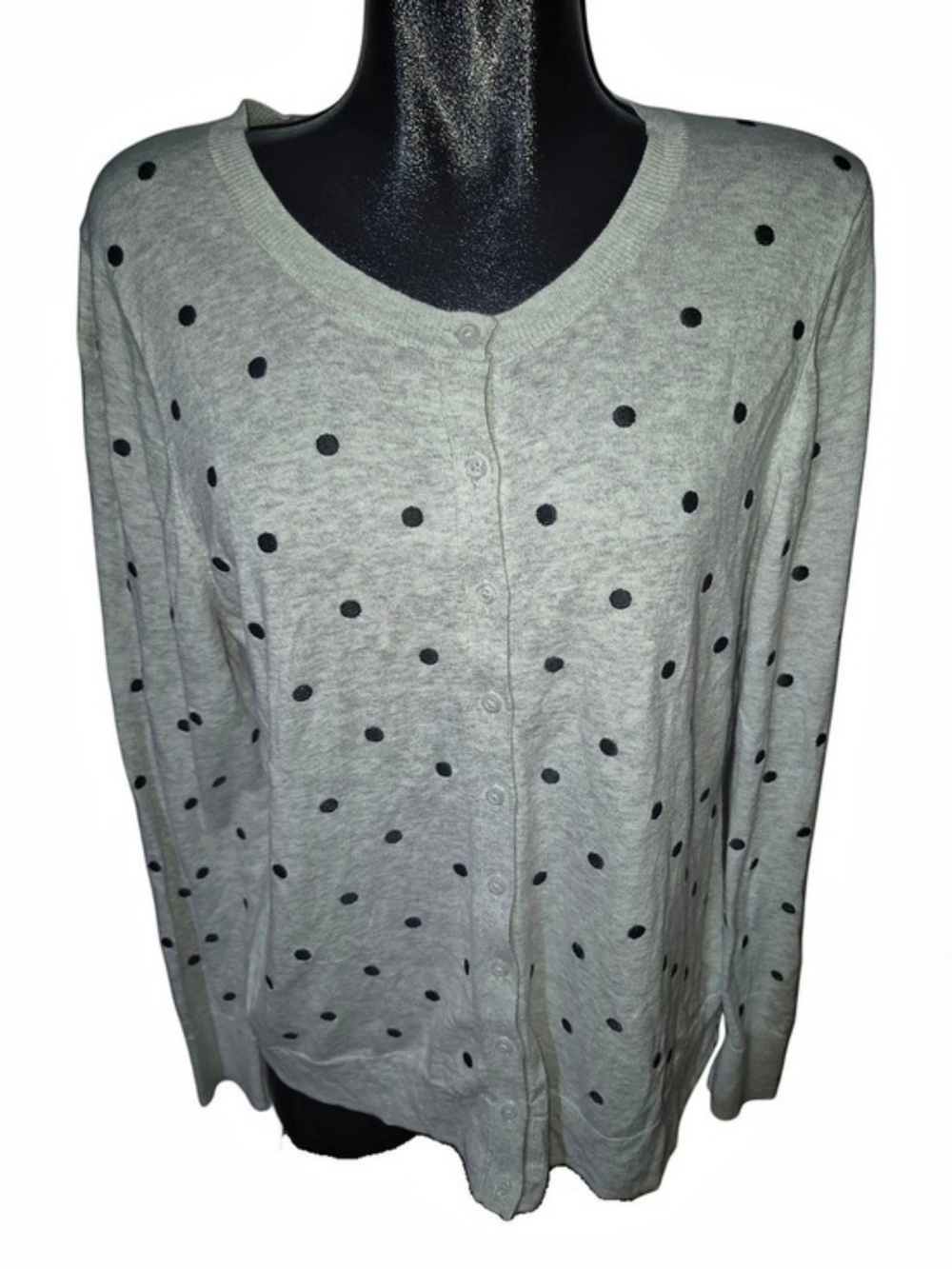 Old Navy Grey Button-up Cotton Cardigan Sweater With Black Polka DotsSize XL
